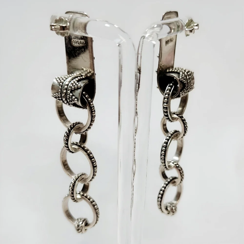 SUARTI Rare Vintage Sterling Silver 5 Ring Drop Dangle Earrings Post Back